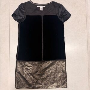 Diane von Furstenberg Dress Womens 4 Black Velvet Sequin Sheer Shift